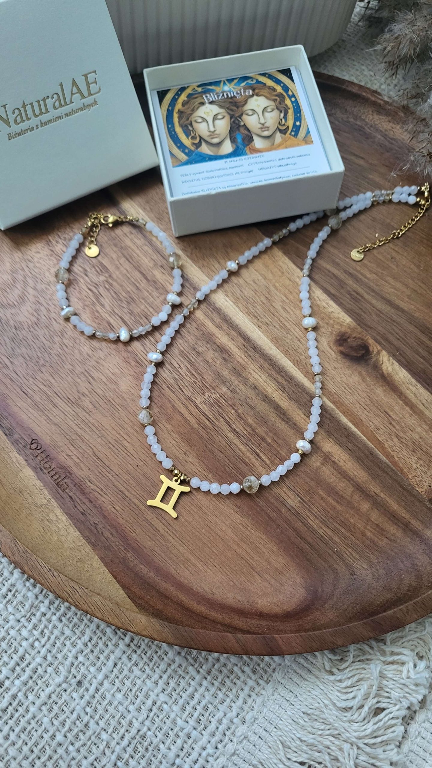 Naszyjnik zodiakalny BLIŹNIĘTA na karabińczyku